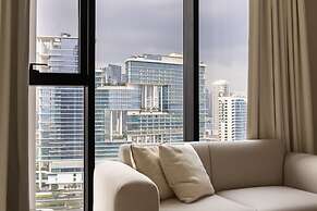 Modern Studio at Upside Living With Burj Khalifa View by Simply Comfor