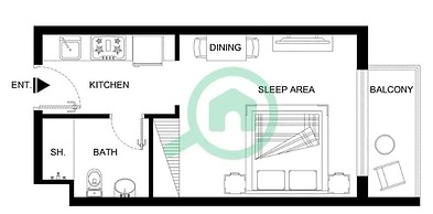 Stylish Studio Sleeps 2 With Balcony