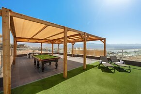 Sunny Rooftop Poolside Panoramic View