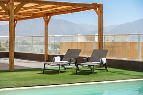 Sunny Rooftop Poolside Panoramic View